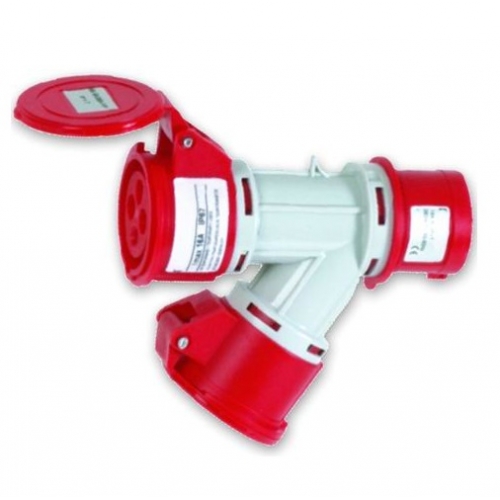 PRESA VOLANTE ADATTATORE INDUSTRIALE 1 SPINA ROSSA 2 PRESE ROSSE 3P+T 16A