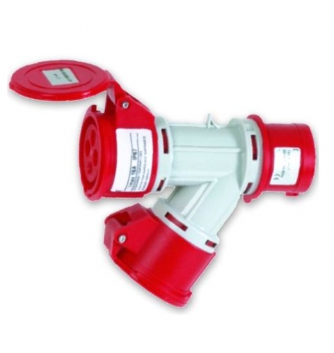 PRESA VOLANTE ADATTATORE INDUSTRIALE 1 SPINA ROSSA 2 PRESE ROSSE 3P+T 16A